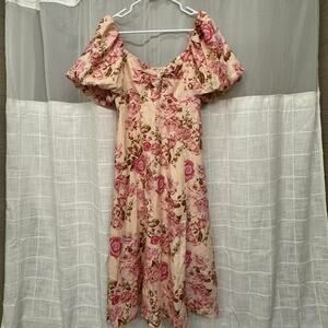 Avex Les Filles Pink Rose Floral Maxi Dress Boho Cottagecore Sundress